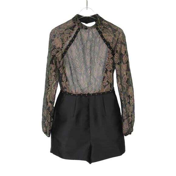 ASOS Black Sheer Lace Metallic Open Back Romper Size 2 - Picture 1 of 7
